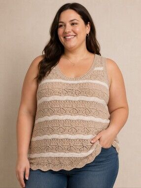 **LC Lauren Conrad Tan and White Textured Tank Top